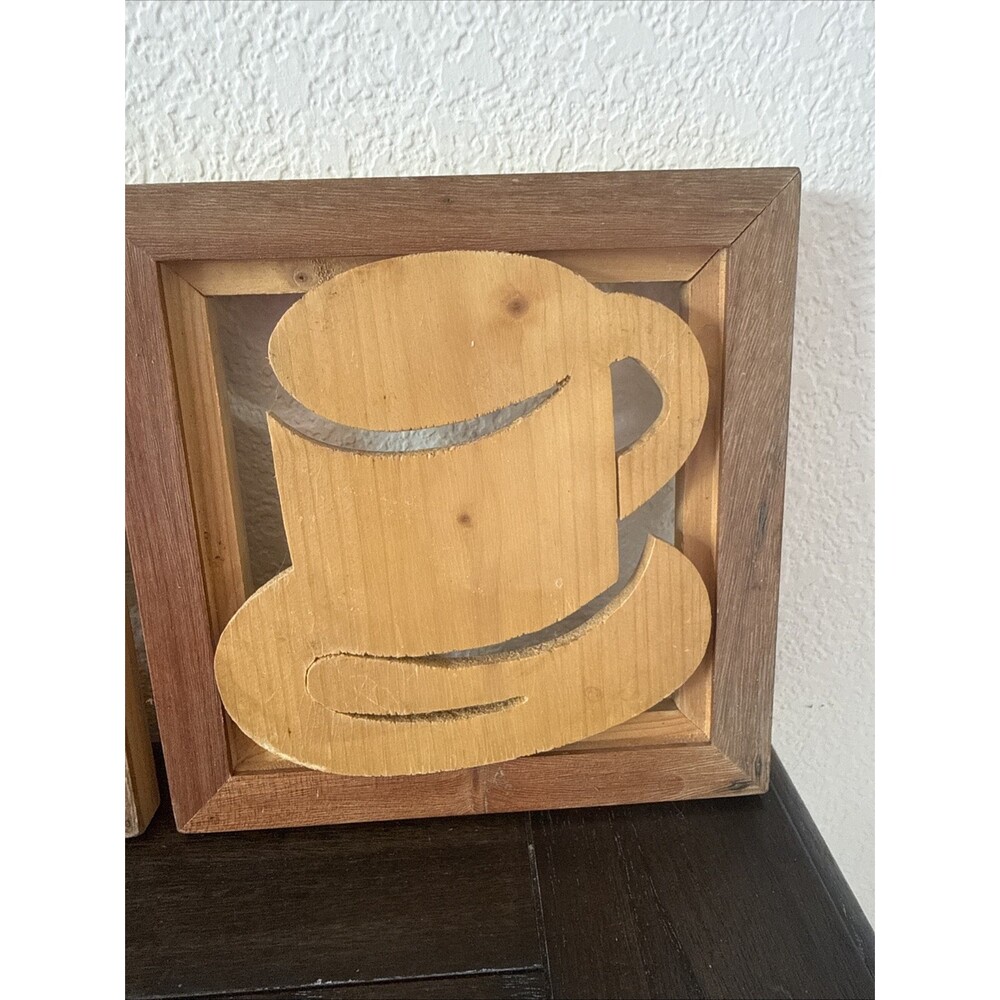 2Wooden Trivet Hot Plate Wall Hanging Vintage Hand Carved Coffee - Picture 3 of 8